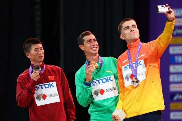 (L to R) Zhaozhao WANG (CHN), Caio BONFIM (BRA), Paul MCGRATH (ESP), SEPTEMBER 20, 2025 - Athletics : World Athletics Championships Tokyo 2025 Men s 20km Race Walk Medal Ceremony at National Stadium in Tokyo, Japan.  aflo_304145752