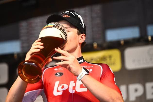 Super 8 Classic 2025 Cycling Race HAACHT, BELGIUM - SEPTEMBER 20 : De Lie Arnaud (BEL) of Lotto Cycling Team during the podium ceremony of the 27th edition of Super 8 Classic an UCI ProSeries 1.Pro one day cycling road race for Men Elite of 198.9 km with start in Brakel and finish in Haacht on September 20, 2025 in Haacht, Belgium, 20 09 2025 ( Motordriver Rodrique Verfaillie - Haacht Belgium  Copyright: xGvgx