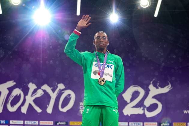 September 20, 2025, Shinjuku, Tokyo, Japan: Pedro PICHARDO of Portugal celebrates with his Gold Medal in the Men s Triple Jump Medal Ceremony at the Tokyo 2025 World Athletics Championships in Tokyo, Japan Shinjuku Japan - ZUMAc179 20250920_zep_c179_062 Copyright: xMickaelxChavetx