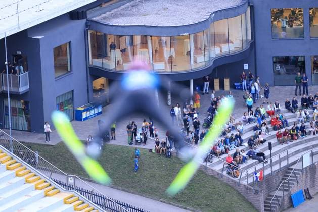 FIS Ski jumping, Skispringen, Ski, nordisch - Nordic Summer Festival - Pierre Teyssot MAXPPP ; FIS Ski Jumping - Nordic Summer Festival -. Predazzo, Italy on September 20, 2025. Ski Jumping HS143 event ahead of Milano Cortina 2026 Winter Olympic Games, Olympische Spiele, Olympia, OS Josephine Pagnier (FRA) in action in front of the crowd. Pierre Teyssot Maxppp Predazzo Trentino South Tyrol Italy  Copyright: xMAXPPPxPierrexTeyssotx TEP66557 TEP66557