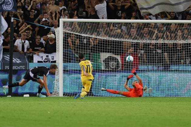 AC Milan s Christian Pulisic celebrates after scoring the 1-0 goal for his team during the Serie A soccer match between Udinese and Milan at the Bluenergy Stadium in Udine, north east Italy - Saturday, September 20,2026 - soccer  Copyright: xAndreaxBressanutti LaPressex