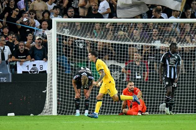 CALCIO - Serie A - Udinese Calcio vs AC Milan Milan s Christian Pulisic celebrates after scoring a goal during Udinese Calcio vs AC Milan, Italian soccer Serie A match in Udine, Italy, September 20 2025 Udine Italy  Copyright: xIPAxSport ABACAx