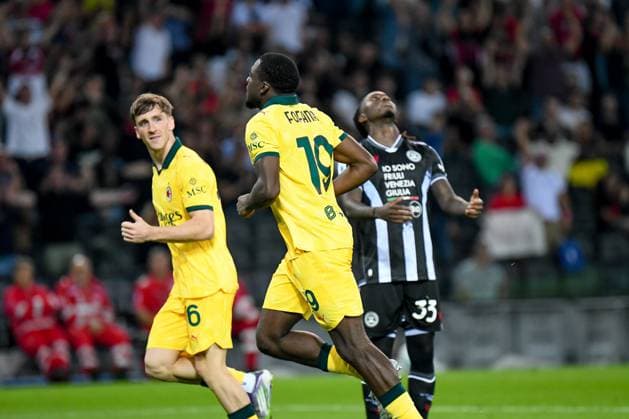 Milan s Youssouf Fofana celebrates after scoring a goal during Udinese Calcio vs AC Milan, Italian soccer Serie A match in Udine, Italy, September 20 2025  Copyright: xEttorexGriffoni IPAxSportx xipa-agency.netx xx IPA_65360282 IPA_Agency_IPA65360282