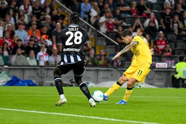 Milan s Christian Pulisic scores a goal during Udinese Calcio vs AC Milan, Italian soccer Serie A match in Udine, Italy, September 20 2025  Copyright: xEttorexGriffoni IPAxSportx xipa-agency.netx xx IPA_65360741 IPA_Agency_IPA65360741