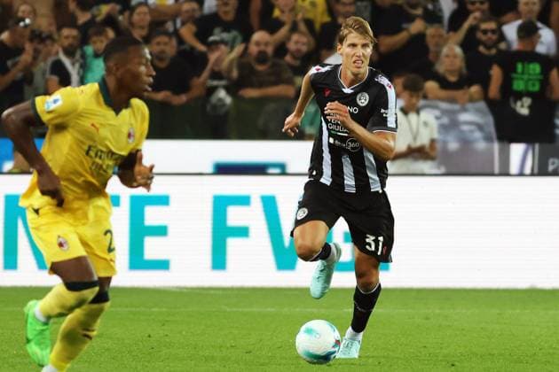 Udinese s Thomas Kristensen during the Serie A soccer match between Udinese and Milan at the Bluenergy Stadium in Udine, north east Italy - Saturday, September 20,2026 - soccer  Copyright: xAndreaxBressanutti LaPressex
