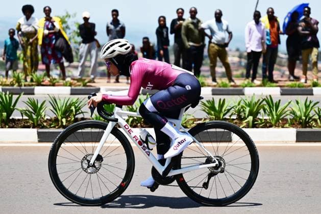 Qatari Kholoud Al-Kuwari pictured in action during the Women Elite Individual Time Trial race (31,2km) at the road world championships, in Kigali, Rwanda, Sunday 21 September 2025. The 2025 UCI Road World Championships take place from 21 to 28 September in Kigali, Rwanda. DIRKxWAEM  x134881969x