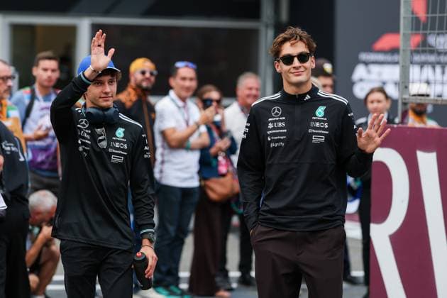 F1 - AZERBAIJAN GRAND PRIX 2025 RUSSELL George (gbr), Mercedes AMG F1 Team W16, KIMI ANTONELLI Andrea (ita), Mercedes AMG F1 Team W16, portrait during the 2025 Formula 1 Qatar Airways Azerbaijan Grand Prix, 17th round of the 2025 FIA Formula One World Championship, WM, Weltmeisterschaft from September 19 to 21, 2025 on the Baku City Circuit, in Baku, Azerbaijan - BakuAzerbaijan Copyright: xANTONINxVINCENTx