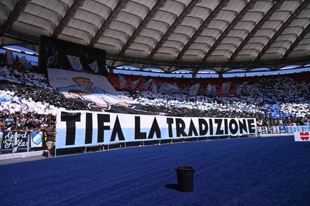 CALCIO - Serie A - SS Lazio vs AS Roma Supporters of S.S. Lazio during the 4th day of the Serie A Championship between S.S. Lazio and A.S. Roma at the Olympic Stadium on September 21, 2025 in Rome, Italy. Rome Italy  Copyright: xIPAxSport ABACAx