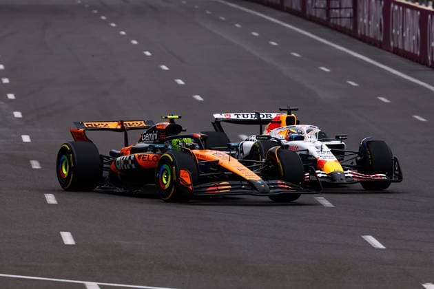 F1 - AZERBAIJAN GRAND PRIX 2025 04 NORRIS Lando (gbr), McLaren F1 Team MCL39, action 06 HADJAR Isack (fra), Visa Cash App RB F1 Team VCARB02, action during the 2025 Formula 1 Qatar Airways Azerbaijan Grand Prix, 17th round of the 2025 FIA Formula One World Championship, WM, Weltmeisterschaft from September 19 to 21, 2025 on the Baku City Circuit, in Baku, Azerbaijan - Copyright: xEricxAlonsox