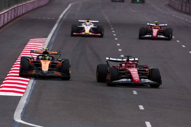 F1 - AZERBAIJAN GRAND PRIX 2025 16 LECLERC Charles (mco), Scuderia Ferrari SF-25, action 04 NORRIS Lando (gbr), McLaren F1 Team MCL39, action during the 2025 Formula 1 Qatar Airways Azerbaijan Grand Prix, 17th round of the 2025 FIA Formula One World Championship, WM, Weltmeisterschaft from September 19 to 21, 2025 on the Baku City Circuit, in Baku, Azerbaijan - Copyright: xEricxAlonsox