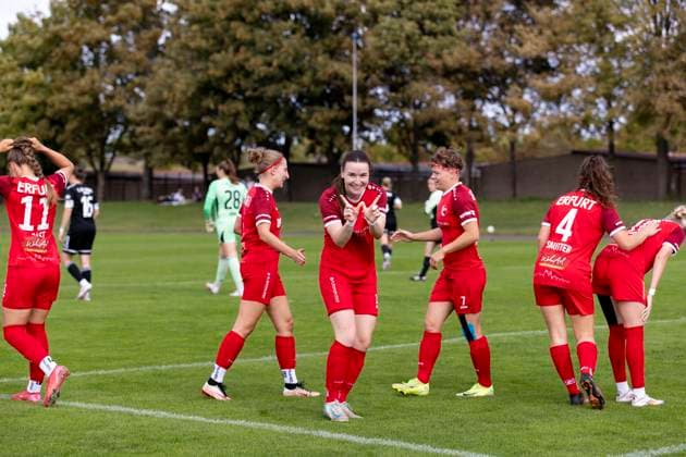 Regionalliga Nordost Frauen 1 FFV Erfurt vs 1 FC Union Berlin II 21 09 2025 Jubel, Lea Schrenk 19 1 FFV Erfurt Regionalliga Nordost Frauen 1 FFV Erfurt vs 1 FC Union Berlin II Sportforum Johannesplatz Erfurt 21 09 2025 Copyright: xBEAUTIFULxSPORTS Duehringx