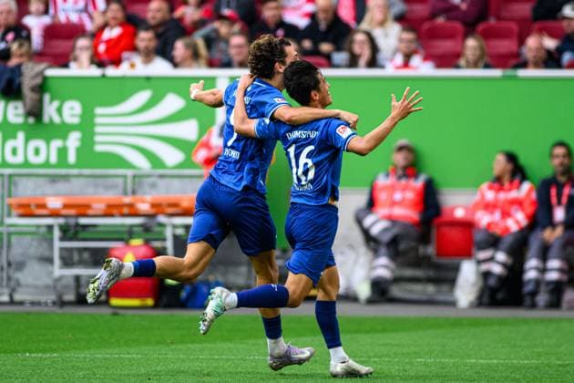 DUSSELDORF, GERMANY - 21 SEPTEMBER, 2025: Fraser Hornby, Hiroki Akiyama - Football match Bundesliga 2 Fortuna Düsseldorf - SV Darmstadt 98 at Merkur Spiel Arena.  Copyright: xVITALIIxKLIUIEVx