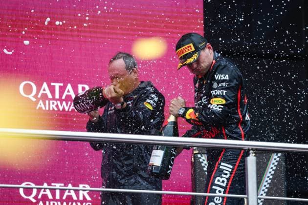 F1 - AZERBAIJAN GRAND PRIX 2025 VERSTAPPEN Max (ned), Red Bull Racing RB21, portrait podium during the 2025 Formula 1 Qatar Airways Azerbaijan Grand Prix, 17th round of the 2025 FIA Formula One World Championship, WM, Weltmeisterschaft from September 19 to 21, 2025 on the Baku City Circuit, in Baku, Azerbaijan -  Copyright: xANTONINxVINCENTx