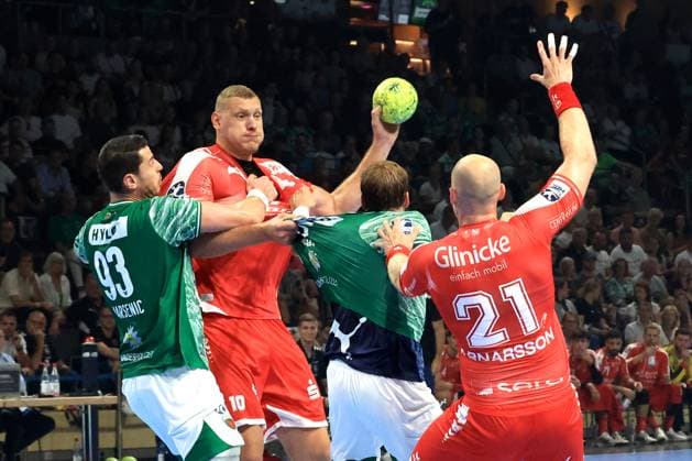 DEU, DHB, 1 HBL, Fuechse Berlin vs Melsungen, 21 09 2025, Max Schmeling Halle, Berlin, DEU, DHB, 1 HBL, Fuechse Berlin vs Melsungen, pictured Mijajlo Marsenic Fuechse Berlin 93 , Max Darj Fuechse Berlin 5 , Dainis Kristopans MT Melsungen 10 , Arnar Freyr Arnarsson MT Melsungen 21 nordphotoxGmbHx xEngler nph00076