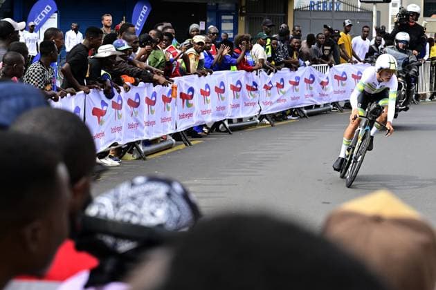 Australian Lucas Plapp pictured in action during the Men Elite Individual Time Trial race (40,8km) at the cycling road world championships, in Kigali, Rwanda, Sunday 21 September 2025. The 2025 UCI Road World Championships take place from 21 to 28 September in Kigali, Rwanda. DIRKxWAEM  x134900655x