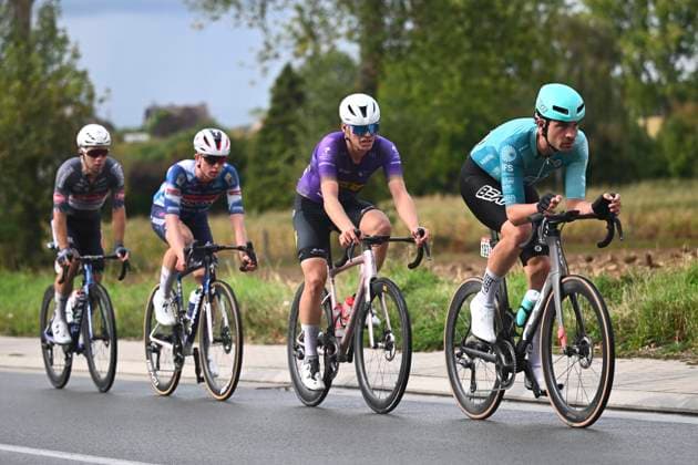 Gooikse Pijl 2025 Cycling Race GOOIK, BELGIUM - SEPTEMBER 21 : Dissel Bram of BEAT Cycling Club, Kllberg Axel of Lucky Cycling Team, Van Den Bossche Fabio of Alpecin - Deceuninck, Gelders Gil of Soudal Quick-Step during the 22th edition of Gooikse Pijl an UCI Class 1.1 one day cycling road race for Men Elite of 195.8 km with start in Roosdaal and finish in Gooik on September 21, 2025 in Gooik, Belgium, 21 09 2025 ( Motordriver Rodrique Verfaillie - Gooik Belgium  Copyright: xGvgx