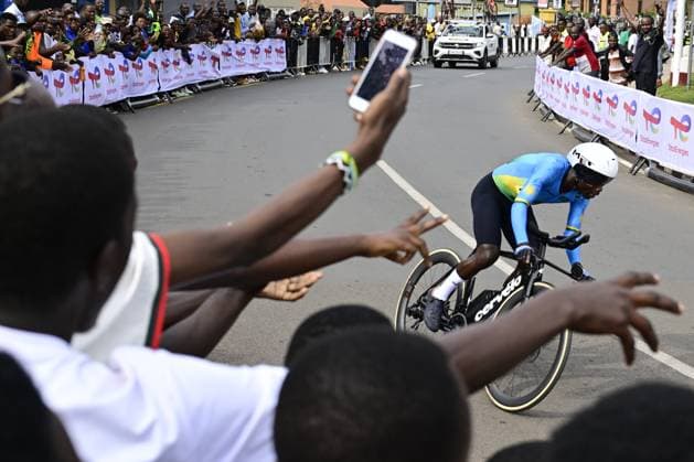Rwandan Moise Mugisha pictured in action during the Men Elite Individual Time Trial race (40,8km) at the cycling road world championships, in Kigali, Rwanda, Sunday 21 September 2025. The 2025 UCI Road World Championships take place from 21 to 28 September in Kigali, Rwanda. DIRKxWAEM  x134902035x