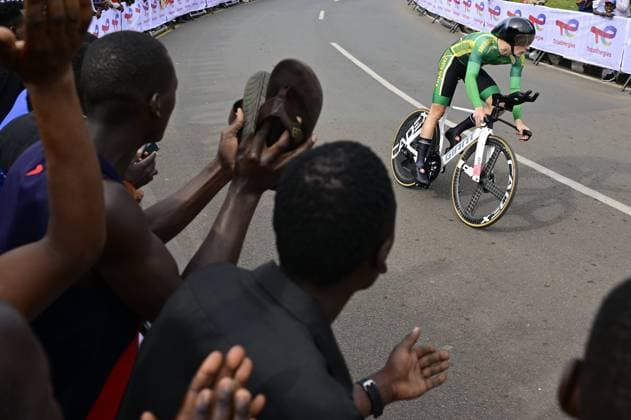 South African Brandon Downes pictured in action during the Men Elite Individual Time Trial race (40,8km) at the cycling road world championships, in Kigali, Rwanda, Sunday 21 September 2025. The 2025 UCI Road World Championships take place from 21 to 28 September in Kigali, Rwanda. DIRKxWAEM  x134902111x
