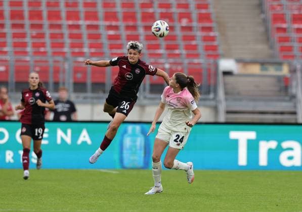 21 09 2025 Soccer Season 2025 2026 1 Google Pixel Women Bundesliga 03 Matchday 1 FC Nürnberg FCN Club Clubfrauen Bayer 04 Leverkusen Sportfoto Zink DaMa xdaxma Aneta Polaskova 26, 1 FC Nürnberg FCN Lilla Turanyi 24, Bayer 04 Leverkusen