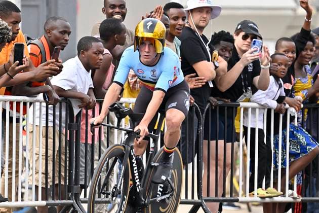 UCI 2025 Road World Championship, WM, Weltmeisterschaft Kigali 21 09 2025 KIGALI, RWANDA - SEPTEMBER 21 : Evenepoel Remco (BEL) during the Men Elite Individual Time Trial of the UCI Road World Championships 2025 92nd edition an UCI World Championships cycling race of 40.6 km with start in Kigali and finish in Kigali on September 21, 2025 in Kigali, Rwanda, 21 09 2025 Kigali Rwanda  Copyright: xJanxDexMeuleneirx