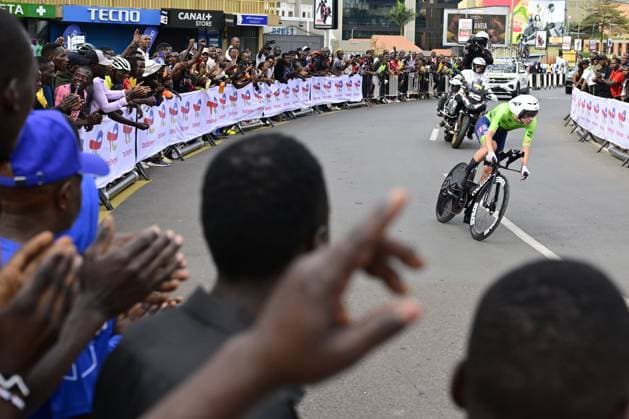 Slovenian Tadej Pogacar pictured in action during the Men Elite Individual Time Trial race (40,8km) at the cycling road world championships, in Kigali, Rwanda, Sunday 21 September 2025. The 2025 UCI Road World Championships take place from 21 to 28 September in Kigali, Rwanda. DIRKxWAEM  x134904334x