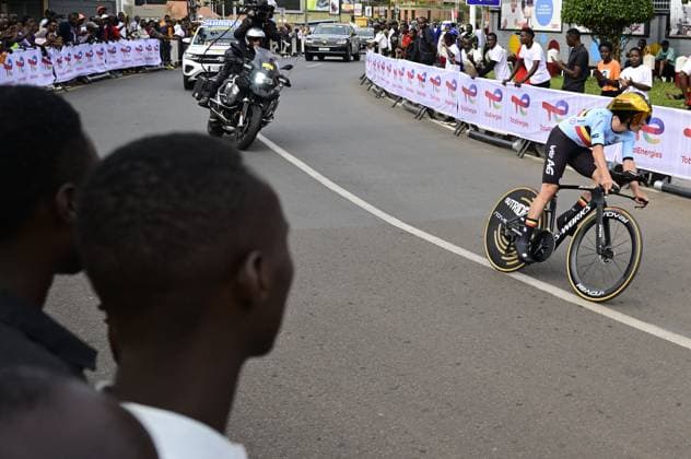 Belgian Remco Evenepoel pictured in action during the Men Elite Individual Time Trial race (40,8km) at the cycling road world championships, in Kigali, Rwanda, Sunday 21 September 2025. The 2025 UCI Road World Championships take place from 21 to 28 September in Kigali, Rwanda. DIRKxWAEM  x134906421x