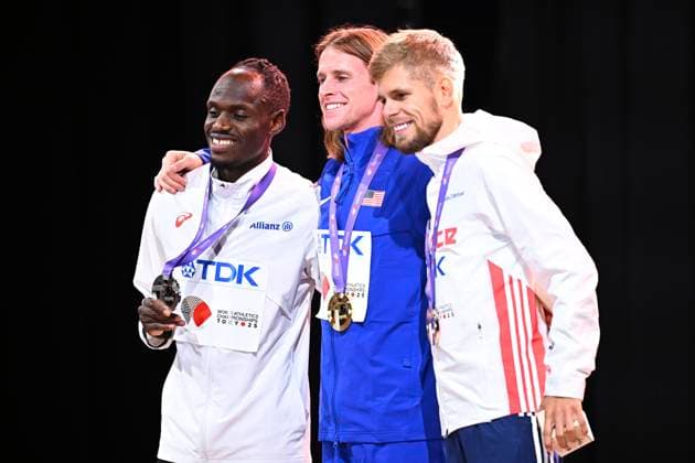 World Athletics Championships Tokyo 2025 - day 9 TOKYO, JAPAN - SEPTEMBER 21 : Kimeli Isaac (BEL), silver medal, Hocker Cole (USA) gold medal and Gressier Jimmy (FRA) bronze medal pictured during the podium ceremony of the 5000m on day 9 of the World Athletics Championships Tokyo 2025 on September 21, 2025 in Tokyo, Japan, 21 09 2025 Tokyo Japan  Copyright: xTomasxSiskx