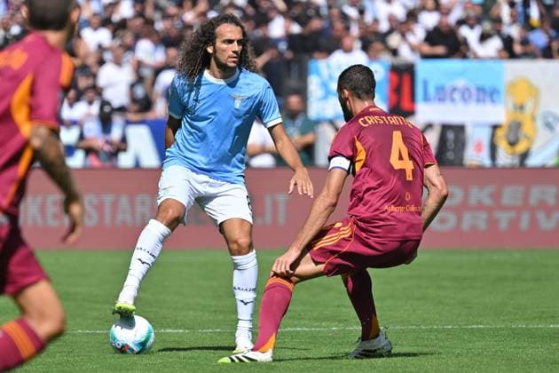 Soccer, serie A Enilive match, SS Lazio v AS Roma Matteo Guendouzi of SS Lazio, Bryan Cristante of AS Roma during the serie A Enilive match between SS Lazio v Roma at olimpico stadium in Rome September 21st, 2025 Imago-Images Emmefoto Copyright: xImago-Images Emmefotox