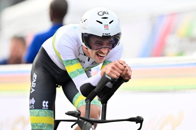UCI 2025 Road World Championship, WM, Weltmeisterschaft Kigali 21 09 2025 KIGALI, RWANDA - SEPTEMBER 21 : Vine Jay (AUS) during the Men Elite Individual Time Trial of the UCI Road World Championships 2025 92nd edition an UCI World Championships cycling race of 40.6 km with start in Kigali and finish in Kigali on September 21, 2025 in Kigali, Rwanda, 21 09 2025 Kigali Rwanda  Copyright: xJanxDexMeuleneirx