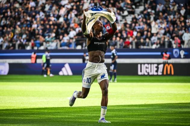September 21, 2025, Paris, France, France: Emanuel EMEGHA of Strasbourg celebrates his goal during the Ligue 1 match between Paris FC and RC Strasbourg at Jean-Bouin Stadium on September 21, 2025 in Paris, France. Paris France - ZUMAm308 20250921_zsp_m308_011 Copyright: xMatthieuxMirvillex