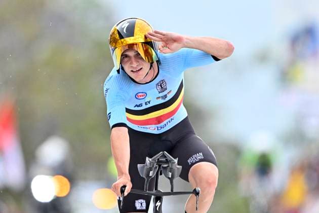 UCI 2025 Road World Championship, WM, Weltmeisterschaft Kigali 21 09 2025 KIGALI, RWANDA - SEPTEMBER 21 : Evenepoel Remco (BEL) during the Men Elite Individual Time Trial of the UCI Road World Championships 2025 92nd edition an UCI World Championships cycling race of 40.6 km with start in Kigali and finish in Kigali on September 21, 2025 in Kigali, Rwanda, 21 09 2025 Kigali Rwanda  Copyright: xJanxDexMeuleneirx