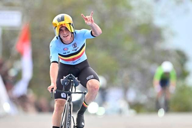 UCI 2025 Road World Championship, WM, Weltmeisterschaft Kigali 21 09 2025 KIGALI, RWANDA - SEPTEMBER 21 : Evenepoel Remco (BEL) during the Men Elite Individual Time Trial of the UCI Road World Championships 2025 92nd edition an UCI World Championships cycling race of 40.6 km with start in Kigali and finish in Kigali on September 21, 2025 in Kigali, Rwanda, 21 09 2025 Kigali Rwanda  Copyright: xJanxDexMeuleneirx