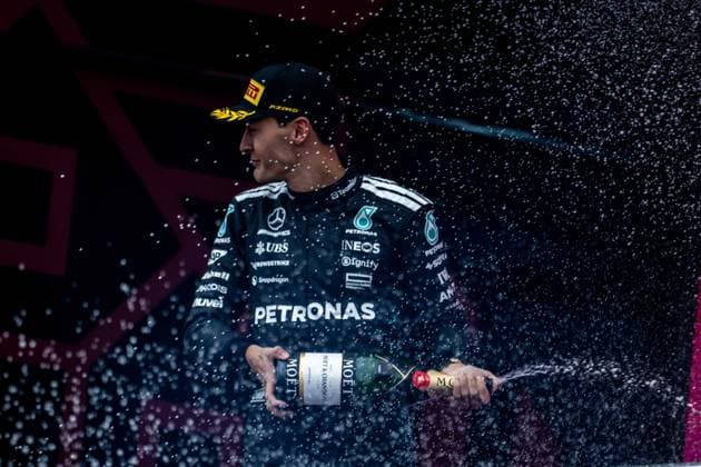 F1 - AZERBAIJAN GRAND PRIX 2025 RUSSELL George (gbr), Mercedes AMG F1 Team W16, portrait PODIUM during the 2025 Formula 1 Qatar Airways Azerbaijan Grand Prix, 17th round of the 2025 FIA Formula One World Championship, WM, Weltmeisterschaft from September 19 to 21, 2025 on the Baku City Circuit, in Baku, Azerbaijan - BakuAzerbaijan  Copyright: xALBERTOxVIMERCATIx