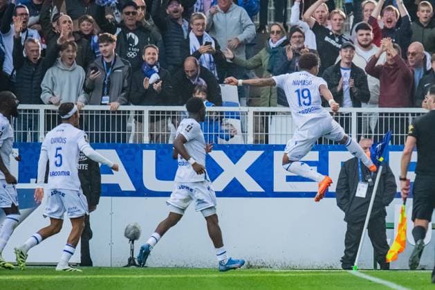 FOOTBALL : AJ Auxerre vs Toulouse FC - Ligue 1 - JournÃ e 5 - 21 09 2025 Joie des joueurs de l™AJ Auxerre aprÃ s le but de Danny Namaso (AJ Auxerre) AuxerreFrance  Copyright: xBaptistexAutissierx