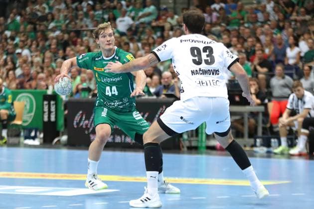 Handball DAIKIN HBL SC DHfK Leipzig vs THW Kiel 21 09 2025 Blaer Hinriksson 44, SC DHfK Leipzig Handball, DAIKIN HBL, 1 Bundesliga, Season 2025 2026, Matchday 5 SC DHfK Leipzig vs THW Kiel on 21 09 2025 at the Quarterback Immobilien Arena Leipzig Copyright: xBEAUTIFULxSPORTS JanxKaeferx