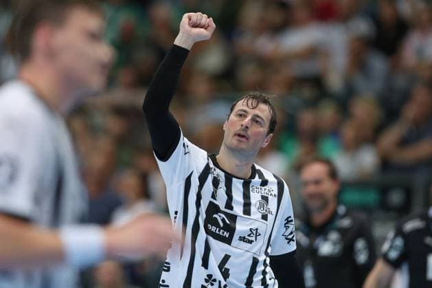 21 09 2025, xtgx, Handball Daikin HBL, SC DHfK Leipzig THW Kiel emspor, v l Domagoj Duvnjak Kiel, 4 jubel, Torjubel, jubelt ueber das Tor, celebrate the goal, celebration Leipzig