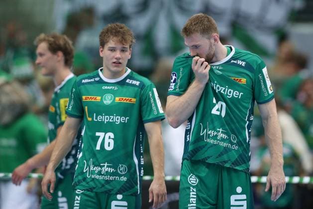 21 09 2025, xtgx, Handball Daikin HBL, SC DHfK Leipzig THW Kiel emspor, v l Tom Koschek Leipzig, 76 , William Bogojevic Leipzig, 20 disappointed, looks disappointed, disappointed Leipzig