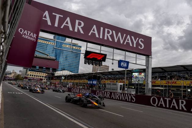 BAKU, AZERBAIJAN: Max Verstappen, racing for the Red Bull Racing team during the 2025 Formula 1 Azerbaijan Grand Prix at the Baku City Circuit in Baku, Azerbaijan