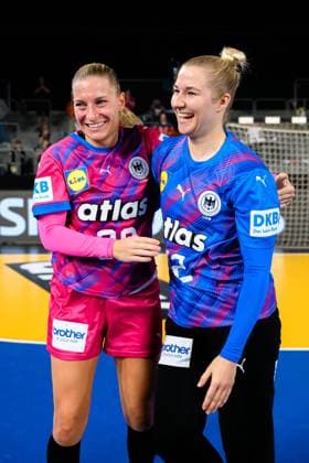 Krefeld Handball Women Laenderspiel Germany Netherlands Jenny Behrend Germany ,Goalkeeper Katharina Filter Germany Cheers Joy Emotion Krefeld Yayla Arena Nordrhein Westfalen Germany