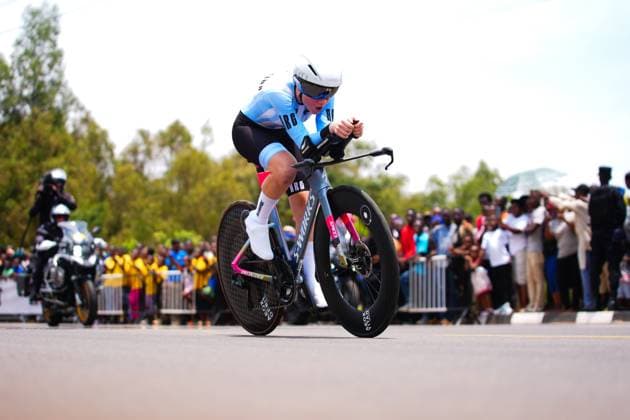 2025 UCI Road World Championships Picture by Zac Williams SWpix.com - 22 09 2025 - Cycling - 2025 UCI Road World Championships - BK Arena to Kigali Convention Centre, Kigali, Rwanda - Women Under-23 Individual Time Trial (ITT) - Delfina Dibella Latorre (Argentina) Copyright: x xSWpix.comx(t axPhotographyxHubxLtd)xZacxWilliams SWpix.comx SWP-3030-5445