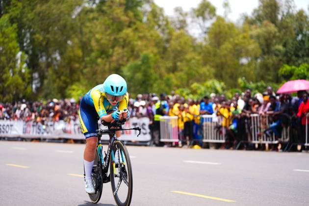 2025 UCI Road World Championships Picture by Zac Williams SWpix.com - 22 09 2025 - Cycling - 2025 UCI Road World Championships - BK Arena to Kigali Convention Centre, Kigali, Rwanda - Women Under-23 Individual Time Trial (ITT) - Yelizaveta Sklyarova (Kazakhstan) Copyright: x xSWpix.comx(t axPhotographyxHubxLtd)xZacxWilliams SWpix.comx SWP-3030-5458