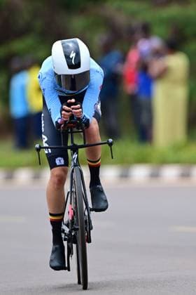 Belgian Lore de Schepper pictured in action during the Women U23 Individual Time Trial race (22,6km) at the cycling road world championships, in Kigali, Rwanda, Monday 22 September 2025. The 2025 UCI Road World Championships take place from 21 to 28 September in Kigali, Rwanda. DIRKxWAEM  x134985117x