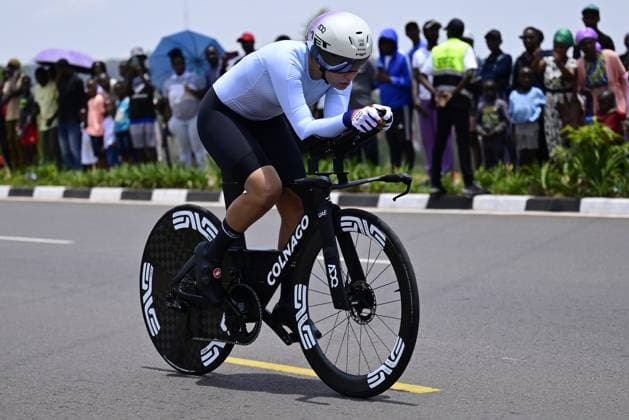 Neutral Alena Ivanchenko pictured in action during the Women U23 Individual Time Trial race (22,6km) at the cycling road world championships, in Kigali, Rwanda, Monday 22 September 2025. The 2025 UCI Road World Championships take place from 21 to 28 September in Kigali, Rwanda. DIRKxWAEM  x134986316x