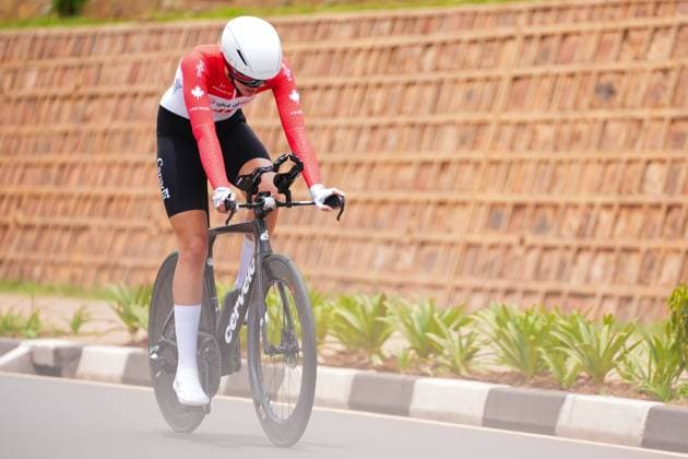 2025 UCI Road World Championships Picture by Zac Williams SWpix.com - 22 09 2025 - Cycling - 2025 UCI Road World Championships - BK Arena to Kigali Convention Centre, Kigali, Rwanda - Women Under-23 Individual Time Trial (ITT) - Jazmine Lavergne (Canada) Copyright: x xSWpix.comx(t axPhotographyxHubxLtd)xZacxWilliams SWpix.comx SWP-3030-5501