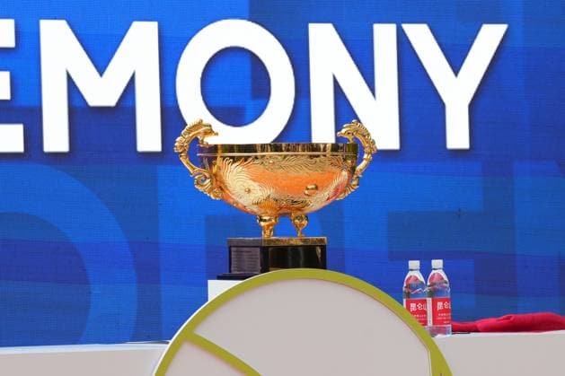 BEIJING, CHINA - SEPTEMBER 22: The trophy is on display during the draw ceremony of the 2025 China Open at the National Tennis Center on September 22, 2025 in Beijing, China.  Copyright: xVCGx 111592507794