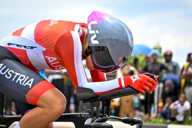 UCI 2025 Road World Championship, WM, Weltmeisterschaft Kigali 22 09 2025 KIGALI, RWANDA - SEPTEMBER 22 : Huys Tabea (AUT) during the Women U23 Individual Time Trial of the UCI Road World Championships 2025 92nd edition an UCI World Championships cycling race of 22.6 km with start in Kigali and finish in Kigali on September 22, 2025 in Kigali, Rwanda, 22 09 2025 Kigali Rwanda  Copyright: xJanxDexMeuleneirx