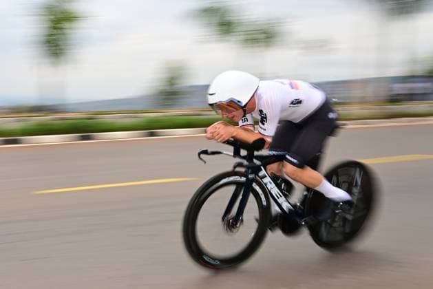 German Louis Leidert pictured in action during the Men U23 Individual Time Trial race (31,2km) at the cycling road world championships, in Kigali, Rwanda, Monday 22 September 2025. The 2025 UCI Road World Championships take place from 21 to 28 September in Kigali, Rwanda. DIRKxWAEM  x135002341x