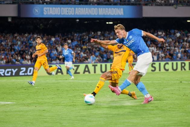 September 22, 2025, Napoli, Campania, ITALIA: During the 2025 26 Italian Serie A football match between SSC Napoli and Pisa on September 22, 2025, at the Diego Armando Maradona Stadium in Naples...Pictured: Rasmus Hoyland of SSC Napoli Napoli ITALIA - ZUMAs236 20250922_aap_s236_029 Copyright: xFabioxSassox