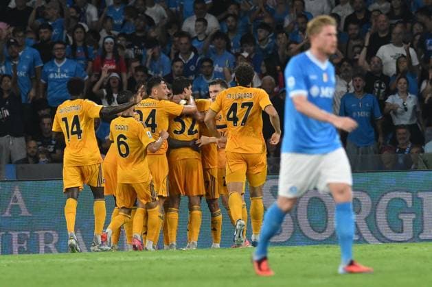 CALCIO - Serie A - SSC Napoli vs Pisa SC M Bala Nzola of Pisa SC 1990 celebrates after scoring goal during the Seie A Enelive match between SSC Napoli vs Pisa FC 1909 at Diego Armndo Maradona Stadium Naples Italy  Copyright: xIPAxSport ABACAx