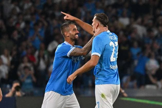 Foto IPP Felice De Martino Napoli 22 09 2025 Calcio Campionato serie A 2025-2026 Napoli - Pisa Nella foto: Esultanza dopo il gol di Leonardo Spinazzola con Lorenzo Lucca Italy Photo Press World Copyright Napoli italy Italia ITALY  Copyright: xR4924_italyphotopressx